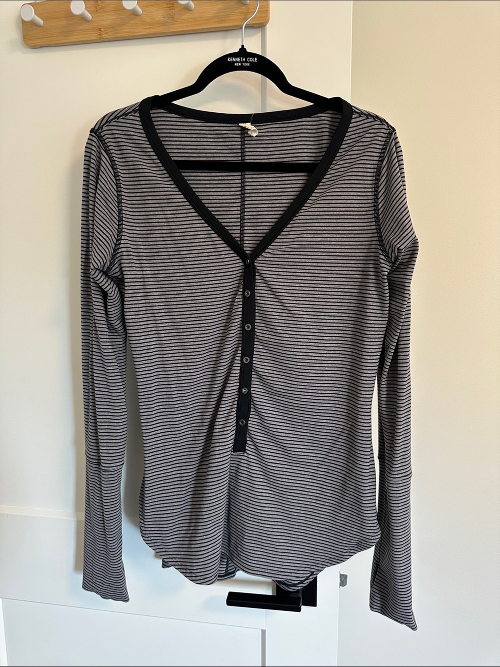 lululemon athletica Black and Gray Striped Long-Sleeve Henley